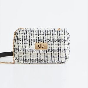 Tweed textured crossbody checked bag